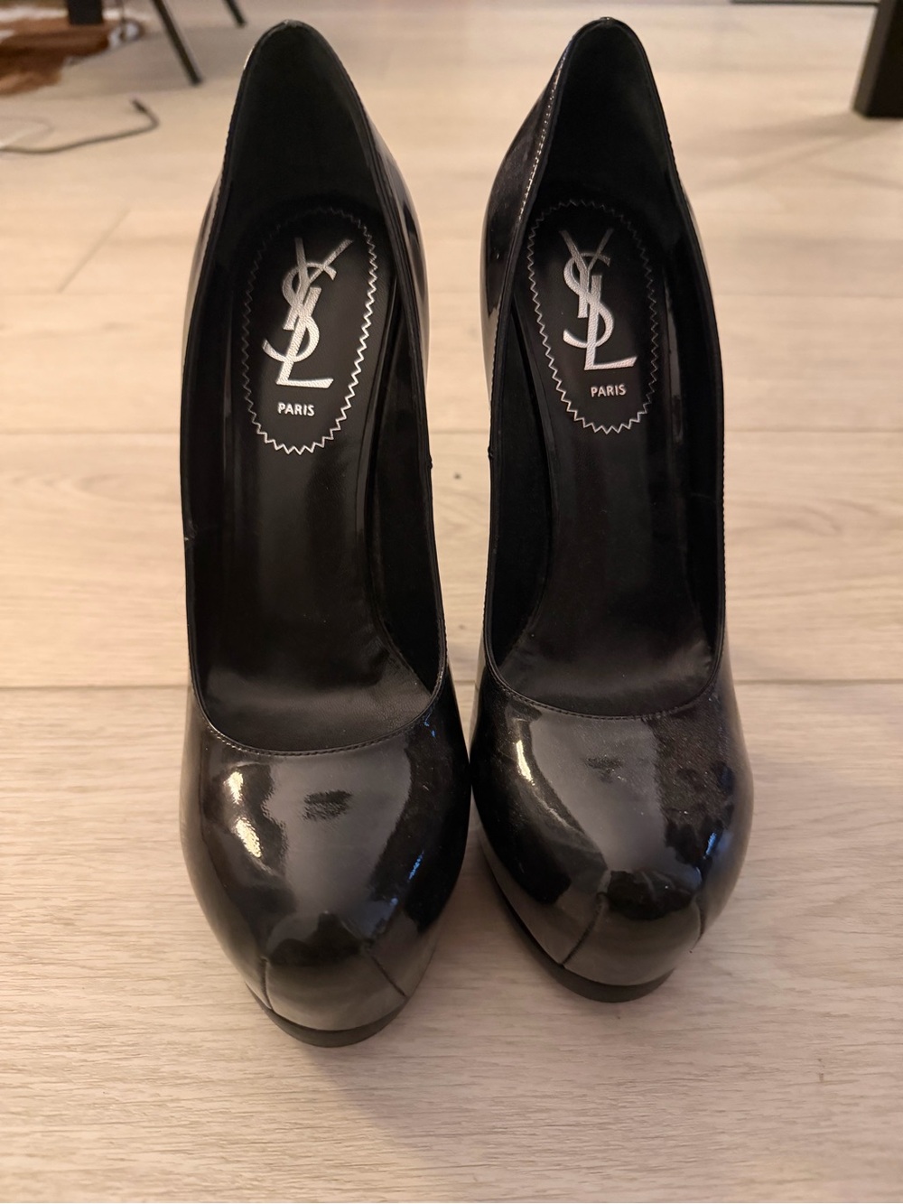 YSL Saint Laurent Authentic Patent Black Platform Tribtoo Pumps Size 36.5